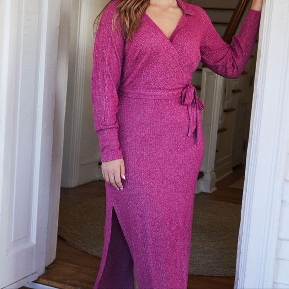 Daily Practice BY Anthropologie Raspberry Belted Knit Maxi Dress Size Medium - Picture 1 of 4
